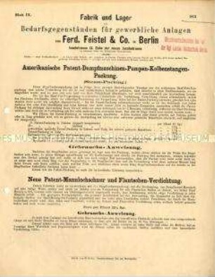 Amerikanische Patent-Dampfmaschinen-Pumpen-Kolbenstangen-Packung. (Steam-Packing.)