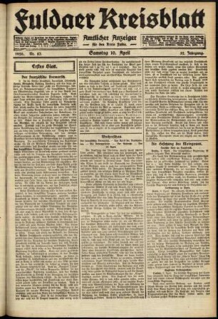 Erste Ausgabe vom Samstag, den 10. April 1920.