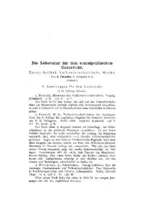 Die Litteratur für den sozialpolitischen Unterricht : (Schluß)