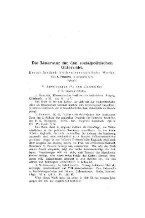 Die Litteratur für den sozialpolitischen Unterricht : (Schluß)
