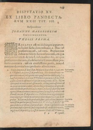 Disputatio XV. Ex Libro Pandectarum XXII Tit. III.