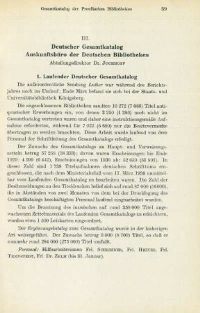 III. Deutscher Gesamtkatalog Auskunftsbüro der Deutschen Bibliotheken