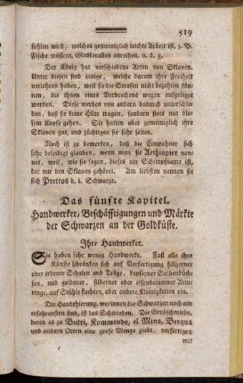 Das fünfte Kapitel. Handwerker, Beschäfftigungen und Märkte der Schwarzen an der Goldküste