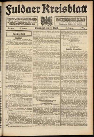 Zweite Ausgabe vom Samstag, den 18. März 1911.