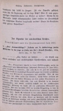 II. Zur Signatur des neu-deutschen Reiches.