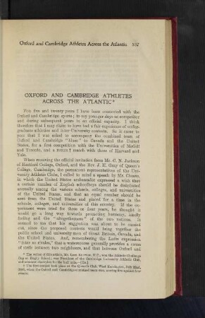 Oxford and Cambridge Athletes Across the Atlantic.