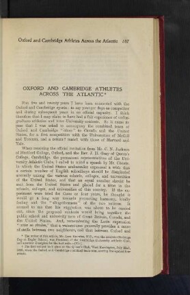 Oxford and Cambridge Athletes Across the Atlantic.