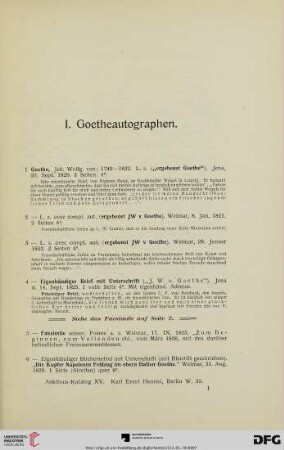 I.Goetheautographen (Nr. 1-10)