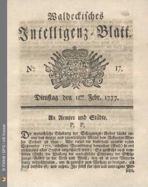 No. 17. Dienstag den 11ten Febr. 1777