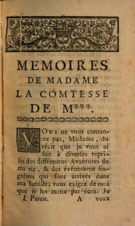 Les Memoires Et Avantures De La Comtesse de M***. 1