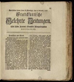 Num. XI. Dienstags, den 8. Februarii. 1746 - Num. XX. Freytags, den 11. Martii. 1746