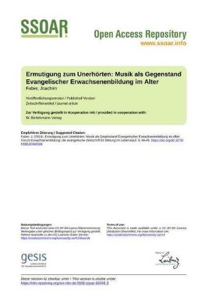 Ermutigung zum Unerhörten: Musik als Gegenstand Evangelischer Erwachsenenbildung im Alter