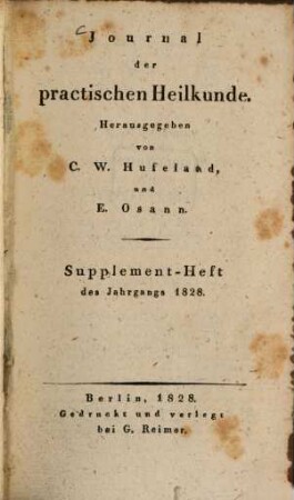 Journal der practischen Heilkunde. [67,a]. Suppl.-H. 1828