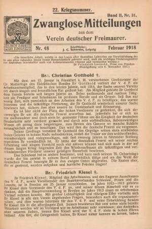 Nr. 48 Februar 1918 22. Kriegsnummer. Band II, Nr. 31.