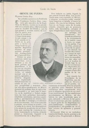 Gente de fuera. : El general Porfirio Díaz. Sus probables sucesores en la Presidencia.