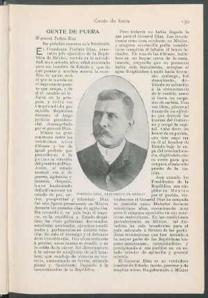 Gente de fuera. : El general Porfirio Díaz. Sus probables sucesores en la Presidencia.