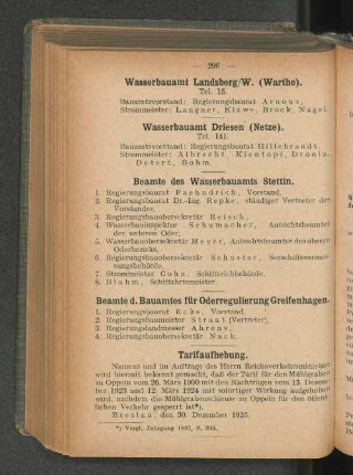Wasserbauamt Driesen (Netze).