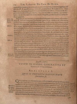 Quaestio XXVI. Vtrvm In Semine Generativa Et formatrix virtus insideat.