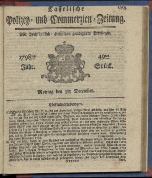 49tes Stueck, Montag den 3ten December 1798