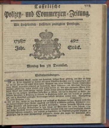 49tes Stueck, Montag den 3ten December 1798