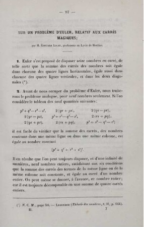 Sur un problème d´euler, relatif aux carrés magiques.