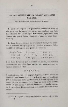 Sur un problème d´euler, relatif aux carrés magiques.