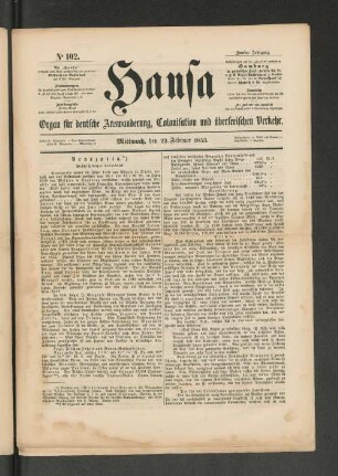 No. 102. Mittwoch, den 23. Februar 1853.