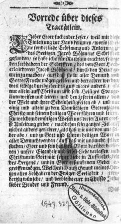 Vorrede über dieses Tractätlein.