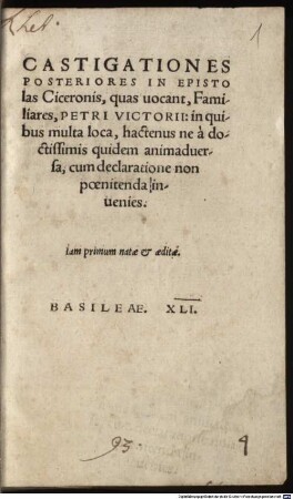 Castigationes posteriores in epistolas Ciceronis ... familiares