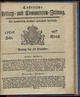 1781tes Jahr. 49tes Stück. Montag den 3ten December