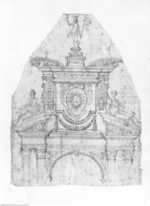 Sammlung des Pier Leone Ghezzi, Folio 71 recto: Studie für den oberen Teil und den Auszug eines Ädikulaaltars