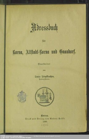 1886: Adressbuch für Borna, Altstadt-Borna und Gnandorf