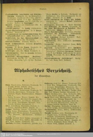 Einwohnerverzeichnis : Alphabetisches Verzeichniß der selbstständigen Einwohner