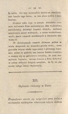 XII. Opisanie zwierzat w Peru