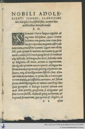 Widmungsbrief an Ioannes Hauichhorstius.