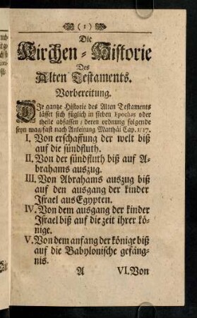 1-69, Die Kirchen-Historie des Alten Testaments