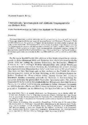 Überregionaler Sprachausgleich und städtische Umgangssprache aus Berliner Sicht