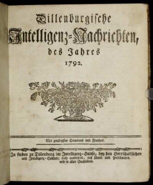 1792: Dillenburgische Intelligenz-Nachrichten, des Jahres 1792