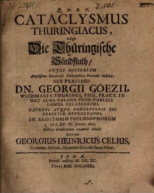 Cataclysmus Thuringiacus, vulgo die Thüringische Sündfluth