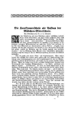 Die Hausfrauenschule als Aufbau der Mädchen-Mittelschule