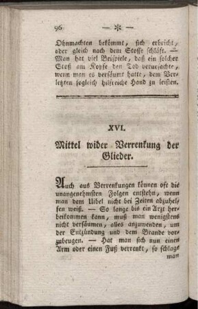 XVI. Mittel wider Verrenkung der Glieder