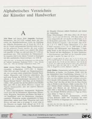 Alphabetisches Verzeichnis der Künstler und Handwerker