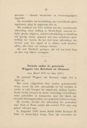 V. Periode onder de generaals Wiggers van Kerchem en Diemont (van Maart 1876 tot Juni 1877)