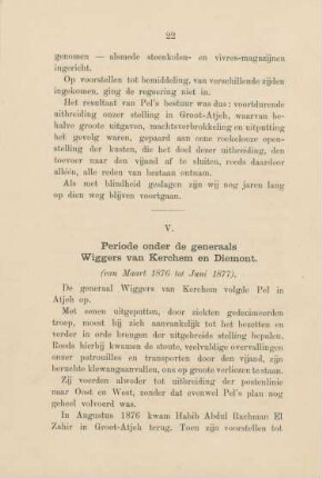 V. Periode onder de generaals Wiggers van Kerchem en Diemont (van Maart 1876 tot Juni 1877)