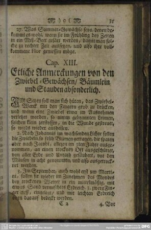 Cap. XIII. Etliche Anmerckungen von den Zwiebel-Gewächsen, Bäumlein und Stauden absonderlich