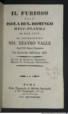 Il furioso nell'isola di S. Domingo