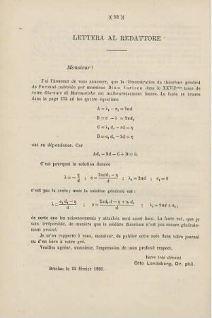 Lettera al Redattore.