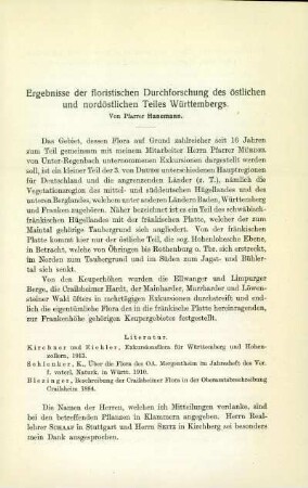 Ergebnisse der floristischen Durchforschung des östlichen und nordöstlichen Teiles Württembergs