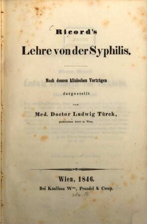 Ricord's Lehre von der Syphilis : Nach dessen klinischen Vorträgen dargestellt