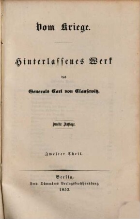 Vom Kriege : hinterlassenes Werk, 2